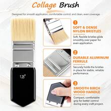 3 Pieces Collage Brush Set, 0.75", 1.25" & 1.75" Soft Nylon Flat Brushes For Collage Medium, Decoupage, Scrapbooking, Journaling & Mixed Media - A - View 4