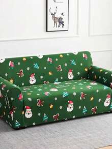 Holiday Christmas Couch Cover With Santa Claus Print, Stretch Sofa Slipcover With Christmas Tree Pattern, Decorative Furniture Protector For Living Room Bedroom Home Decor - Green - Christmas Snowflake - View 9