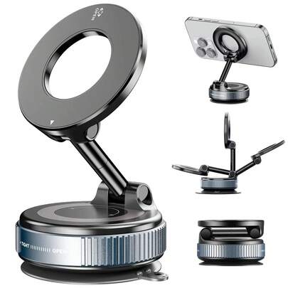 Car Phone Magnetic Mount Holder, Mechanical Vacuum Suction Cup, 360° Rotation, Magnetic Adsorption Bracket, Universal Navigation Phone Holder