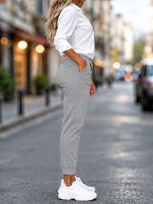 New Arrival Fashion Plus Size Women's All-Season Versatile Cuffed Casual Long Pants - Light Grey - View 3