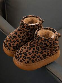 Children's Leopard Print Fleece Boots, Winter Thickened Warm Soft Sole Snow Boots For Girls And Boys - Brown - View 6