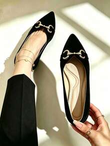 1 Pair Women's Flat Pointed Toe Pumps 2026 Autumn New Style Solid Color Fairy Commute - Black - View 1