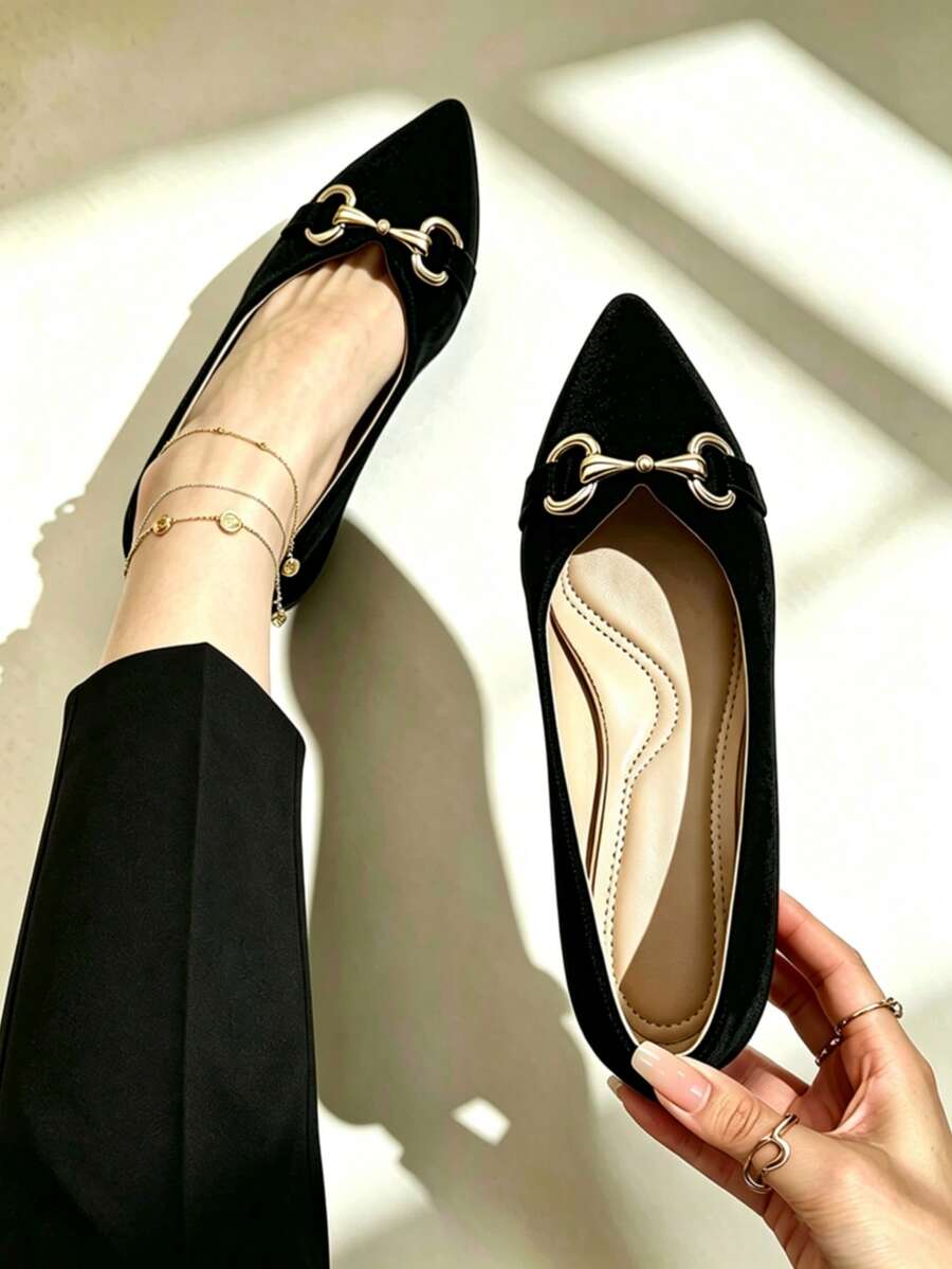 1 Pair Women's Flat Pointed Toe Pumps 2026 Autumn New Style Solid Color Fairy Commute - Black - View 1