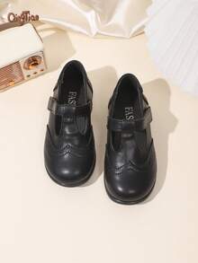 1 Pair Black Rice Bottom Girls' Minimalist Solid Color PU Leather ...