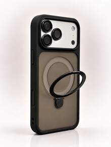 Matte Skin-Feel Magnetic Kickstand Phone Case Compatible With IPhone 18 17 16 15 14 13 Pro Max Wireless Charge Ring HOlder Premium Look Fingerprint-Resistant Shockproof Protective Cover - Black - View 1