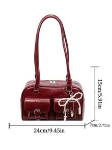 1pc Solid Color Multi-Pocket Zipper Women's Bag, Fashionable Multi-Functional PU Material Shoulder Bag, Suitable For Women's Daily Commute - Red - View 8