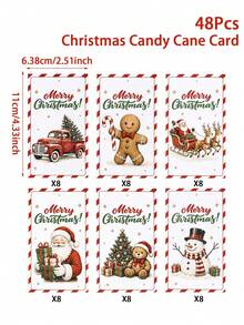 48Pcs Christmas Candy Cane Gift Cards, Vintage Christmas Paper Cards, Santa Claus Snowman Reindeer Gingerbread Design Christmas Gift Tags, Holiday Gift Packaging, Christmas Gift Wrapping, Christmas Gift Packaging, Christmas Decoration, Christmas Party Supplies, Home Gathering Supplies, Christmas Gifts, Merry Christmas, Home Decor, Table Decor, Christmas Party Offers, 2026 Christmas Decoration, Christmas - Multicolor - View 5