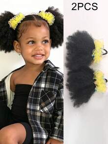 2pcs Kids Hair Buns Afro Puff Soft Hair Marley Kinky Bulk For Hair Girl With Elastic - Natural Black - View 14