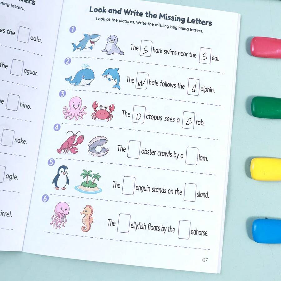 Children's Picture-Based Letter Completion English Practice Book, Toddler English Vocabulary Enlightenment Early Education Educational Workbook, Back To School Learning Supplies, Holiday Student Learning Gift