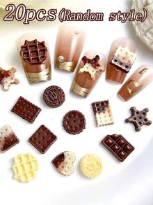 1 Pack (20pcs Random Style) Of Nail Art Autumn And Winter Meilard Color Nail Accessories, Three-Dimensional Exquisite Chocolate Waffles, Cookies Nail Resin DIY Nail Salon Specific, Suitable For French Nails - Multicolor - View 6