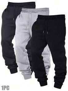 1pc Men's Cuffed Jogger Sweatpants, Elastic Drawstring Waist Design, Solid Color Minimalist Casual Long Pants, Suitable For Daily Wear, Fitness, Travel, Premium Gift Apparel Item - Black - View 6