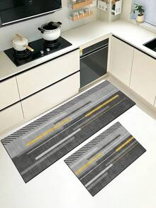 1 Pc Gray Paired With Gold Lines Pattern Kitchen Mat, 3.5 Mm Soft Rubber That Absorbs Water And Is Easy To Clean. Suitable For Corridors, Bathrooms, Living Rooms, Outdoor Door Mats, And Toilets. Useable Throughout The Year And For Various Holidays. - Multicolor - View 1