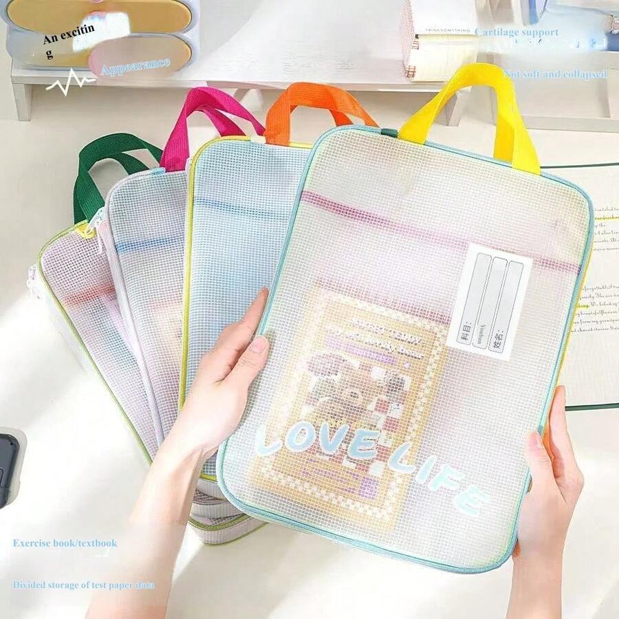 1pc Portable 3-Layer Large Opening Storage Tote Bag | Colorful Portable Tutoring Bag Stationery Organizer EVA Material - Multicolor - View 1
