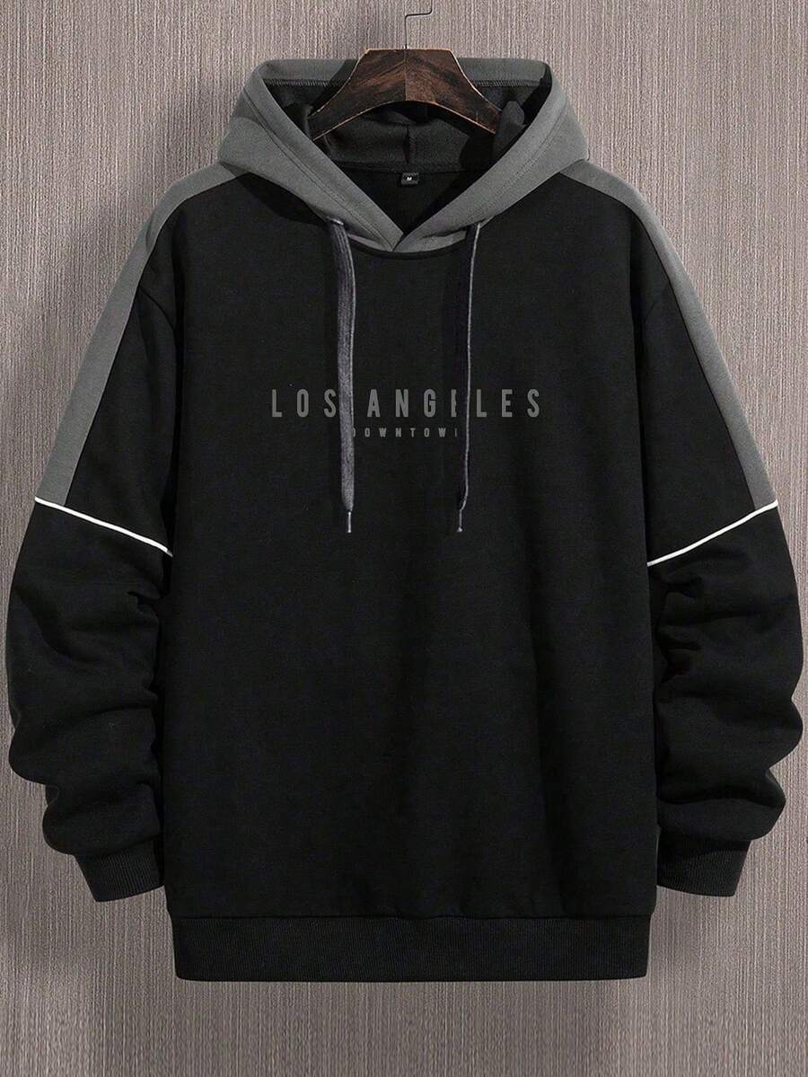 Men's Fashion American Style Autumn/Winter Colorblock Letter Print Sweatshirt Sweatshirt - Black - View 1