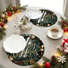 2pcs/4pcs/6pcs/8pcs Merry Christmas Pattern Happy Holiday Kitchen Dining Table Placemats Round Table Mats Round Tablecloth Holiday Tabletop Decor 13.7in X 13.7in Seasonal Home Decor Round Design Holiday Decoration Thickened Linen Material - Multicolor - View 1