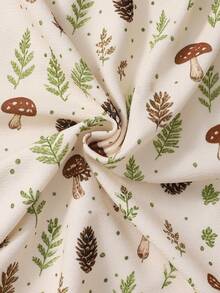 Young Girls Vintage Mushroom & Plant Print Dress, Ruffle Hem Big Bow Long Sleeve Loose Casual Cover-Up Dress - Mint Green - View 10