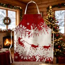 1pc Christmas Santa Claus Reindeer Sleigh Print Apron - Sleeveless Design, Durable And Comfortable Fit, Santa Claus Riding Reindeer Sleigh With Snowflake Pattern, Suitable For Cooking, Baking And Home Cleaning, Household Cleaning, Housework Apron, Hand-Painted Handmade Gardening Apron, Fun Holiday Gift - Multicolor - View 8