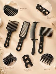 1pc Men's Hair Comb, Flat Top Comb, For Hair Salon, Anti-Static Clipper Comb, Trim Edges, Smooth Hair Styling - Multicolor - View 3