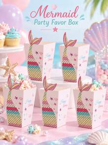 12pcs Pink Mermaid Tail Candy Baking Packaging Boxes, Reusable Gift Boxes, Suitable For Birthday Party And Wedding Banquet Packaging - Multicolor - View 5