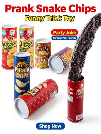 Potato Chip Can Prank Fake Snake, Realistic Spring-Loaded Scare Toy, Reusable Stress Relief Gag Gift, Christmas Stocking Filler, Adult New Year Party Gift