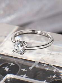 1pc Women's Elegant Square Cubic Zirconia Ring, Suitable As Valentine's Day Gift Or For Wedding/Party Wear - Silver - View 5