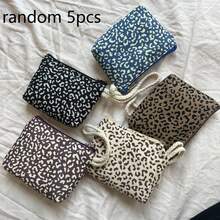 5/10pcs Leopard Print Mini Wrist Bag, Zipper Wallet Sanitary Pad Pouch, Compact Portable Small Storage Purse With Braided Rope Wrist Strap, Ideal For , Cards, Coins And Tiny Daily Items, Easy To Carry For Shopping, Travel & Daily Use,Random Color - Multicolor - View 13