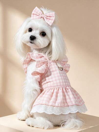 1pc Dog & Cat Mesh Wedding Dress With Bow, Cute Fashion Elegant Charming Creative Personalized Design Print Pet Dress