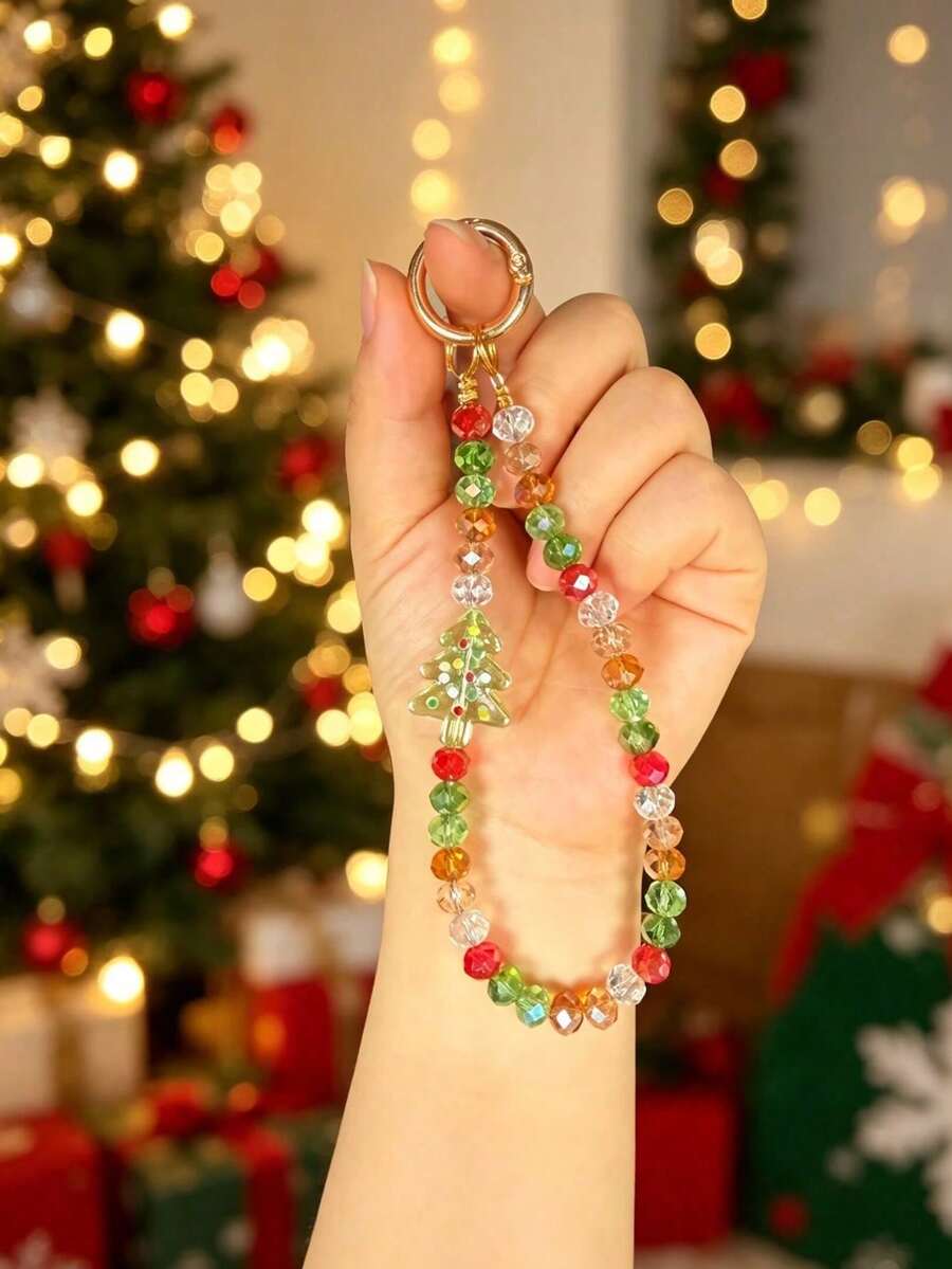 Christmas Tree Car Key Chain Creative Colorful Bead Chain Keychain Pendant Home Keychain Pendant Car Keychain Pendant Best Gift For Friends And Family During Holidays (Includes Horseshoe Buckle) - Multicolor - View 1