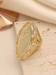 1pc Fashionable Personalized Gold Tone Ring, Suitable For Women's Daily Commute Wear, Holiday Gift - Gold - View 4