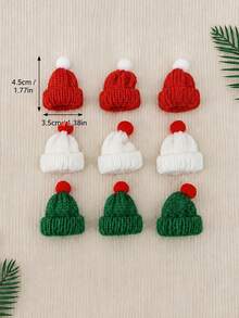 9/6/1pc-Red Green White Knitted Christmas Hats,Small Santa Hat DIY Xmas Decor,Christmas Decorations,Christmas Party Supplies,Room Decor,Home Decor,Christmas Gift Box Wrapping Topper,Xmas Tree Hanging,Holiday Table Centerpiece,Gnome Doll Accessories - Multicolor - View 13