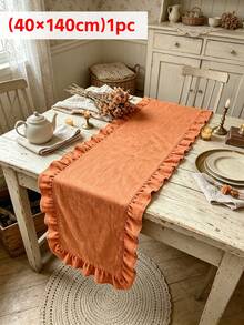 1pc Vintage Orange Ruffle Edge Table Runner, Suitable For Dining Table, Daily Home, Holiday Gathering, Afternoon Tea, Party Decoration, Lightweight Breathable Washable And Reusable - Orange - View 9