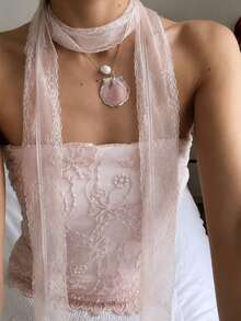 1pc Exquisite Lace Scarf, Floral Embroidered Scarf, Neck Accessory, Headband, Layered Style, Daily Elegant Accessory, Fall Style, Scarf, Y2k - Pink - View 4