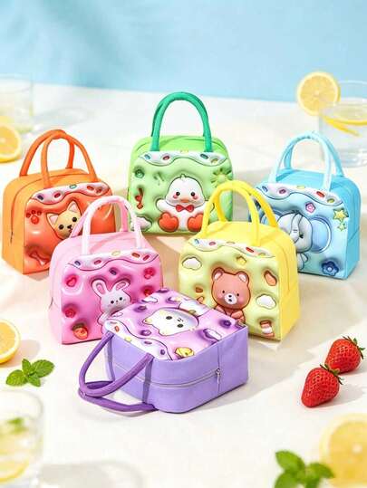 1pc 3D Cartoon Pattern Storage Bag Large Capacity Tote Bag, Cute Pet Cartoon Lunch Bag, Portable Lunch Box Bag, Suitable For School, Office, Outdoor Picnic, Camping, Suitable For Office Workers, Travel, Birthday Gift, Holiday Party, Celebration