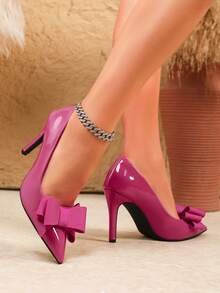 Pointed Toe Stiletto High Heel Elegant Women's Shoes, Fashionable Low-Cut Evening Pumps, Versatile For Party And Office Wear - Hot Pink - View 9