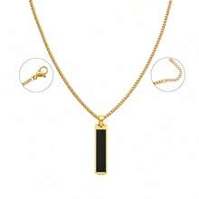 Rectangular Pendant Necklace Men's Stainless Steel Chain Necklace - Style 13 - View 4