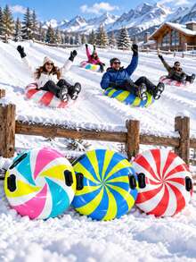 1pc 82cm Colorful Striped Inflatable Snow Tube, Dual Handle Round Snow Sled, Bright Candy Swirl Pattern Inflatable Sled, Portable Winter Outdoor, Suitable For Ski Resort, Snow Entertainment, Family Winter Activities, Christmas Gift, Holiday Essential, Fitness Equipment, Snow Sled, Outdoor - Striped Snow Tube - View 3