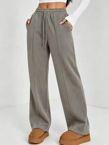 Women's Outdoor Sports Pants, Casual Straight-Leg Pants, Drawstring Elastic Waist Trousers Fall - Brown - View 1