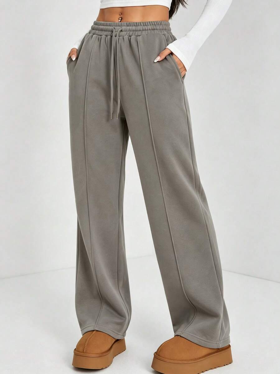 Women's Outdoor Sports Pants, Casual Straight-Leg Pants, Drawstring Elastic Waist Trousers Fall - Brown - View 1