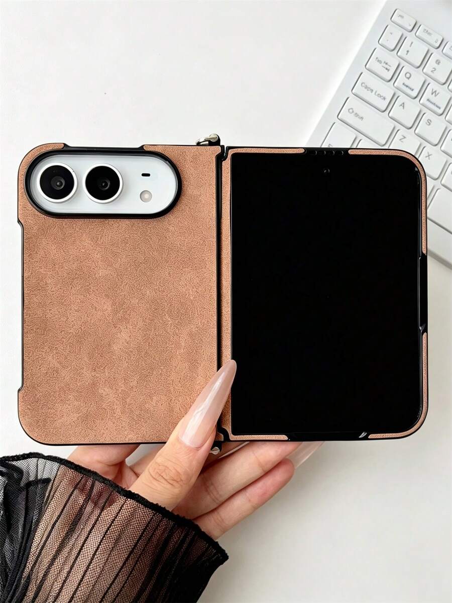 Luxury Retro PU Leather Solid Color Phone Case Compatible With IPhone Duo Fold Minimalism Protection Shockproof Bumper Cover