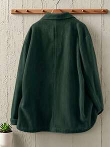 Jaket Blazer Corduroy Kasual Lengan Panjang Warna Polos untuk Wanita Ukuran Plus - Dark Green - View 3