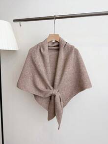 1pc Women's Solid Color Triangular Wool Blend Knit Shawl, Loose Fit Style For Outdoor Travel, For Spring, And - Multicolor - View 19