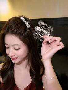 1/2/4pcs Bow Rhinestone Hair Comb, Elegant Side Hair Clip, Women's Party Wedding Hairstyle Decoration Accessory - Multicolor - View 2