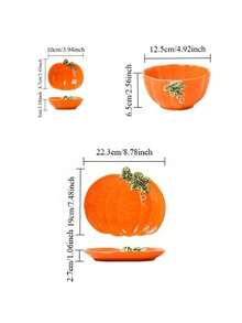 1pc Pumpkin Ceramic Gravy Boat, Autumn Harvest Pumpkin Ceramic Sauce Boat, Suitable For Home Kitchen Restaurant Use, Condiment Sauce Pot, Gravy Sauce, Salad Dressing, Kitchen Tableware, Gift, Holiday Decoration - Multicolor - View 5