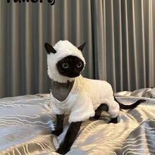 Pakaian Musim Dingin untuk Kucing Kecil hingga Sedang, Motif Domba Putih, Hangat dan Nyaman, Cocok untuk Kucing Sphynx Tanpa Bulu. - Putih - View 9