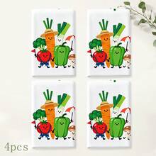 2pcs Cute Cartoon Vegetable Print Kitchen Towels, Carrot Tomato Green Pepper Broccoli Fun Pattern Hand Towels, Fresh Pastoral Style Absorbent Dish Cloth Tea Towel, Suitable For Kitchen Cooking, Baking, Cleaning Wiping And Home Decor, Vegetable Theme Kitchen Supplies Gift - Multicolor - View 9