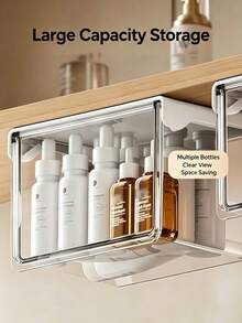 1/2 buah Kotak Penyimpanan Kosmetik yang Dapat Diperluas, Rak Penyimpanan yang Dipasang di Dinding Tanpa Pengeboran, Desain Minimalis, Cocok untuk Menyimpan Kapas, Lipstik, dan Cotton Bud, dengan Rak Tarik Tersembunyi, Mengatur Perlengkapan Mandi Secara Efektif - A - View 3