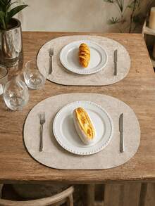 1/2/4/8pcs Dual-Color Fabric Texture Leather Placemats, Washable Heat-Resistant Coasters, Wipe Clean Faux Leather Placemats, Non-Slip Waterproof For Indoor And Outdoor Use - Multicolor - View 3