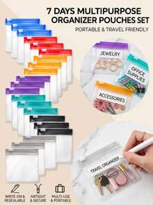 20/7/1pc Multipurpose Zipper Storage Pouches, Portable Travel Organizer Bags, Reusable Waterproof Seal Bags For Jewelry, Paper Clips, Craft Supplies, Coins, Keys, Hair Accessories And Small Accessories - Multicolor - View 5