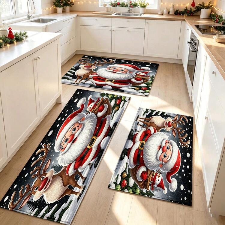 1 buah Keset Lantai Bahan Kasmir Imitasi Lembut, Karpet Suasana Kartun Natal yang Lucu, Keset Anti Selip Dapur, Keset Anti Selip Kamar Mandi, Keset Pintu Masuk, Keset Lembut dan Nyaman untuk Pintu Kamar Tidur, Keset Dekoratif Suasana Liburan, Cocok untuk Berbagai Suasana, Keset Lantai Anti Selip, Dekorasi Ruangan, Hadiah Liburan - MultiWarna - View 2