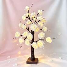1PC/2pcs LED White Rose Tree Light 60CM 24 Warm Lights USB And AA Battery Dual Power Supply Holiday Home Dorm Party Desktop Night Light - Warm white light - View 3